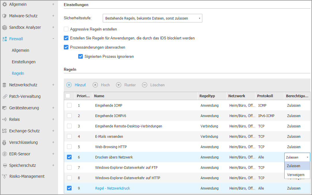 GravityZone Firewall Rules